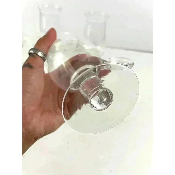 VTG Set of 4 Hand Blown Goblet Style Pedestal Cups Handle Clear Glass 7.5" Tall - Picture 14 of 14